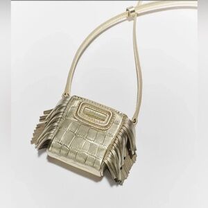 Maje Gold Croc Fringe Mini Crossbody Bag NWT